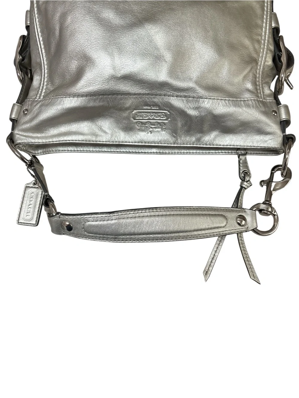 Y2K Coach Metallic Silver Leather Zoe Hobo Bag - Picture 12 of 13
